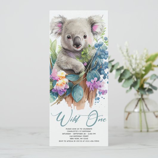 Wild One Cute Koala 1st Birthday Foto Animal Kaart (Staand voorkant)