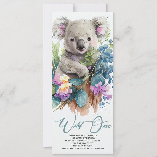 Wild One Cute Koala 1st Birthday Foto Animal Kaart (Voorkant)