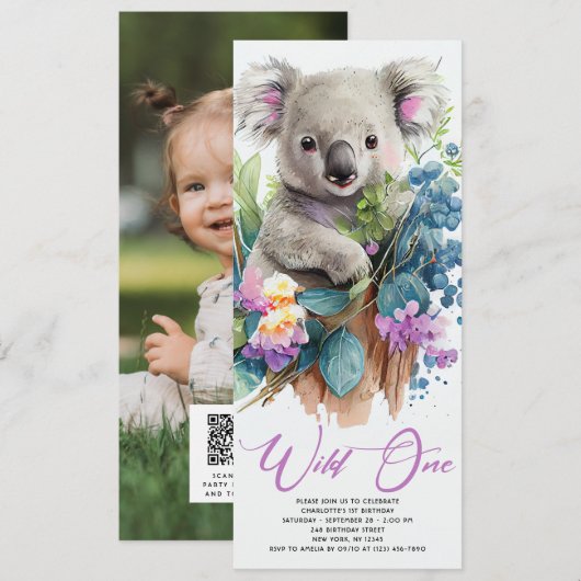 Wild One Cute Koala 1st Birthday Foto Animal Kaart (Voorkant / Achterkant)