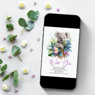 Wild One Cute Koala 1st Birthday Foto Animal Kaart