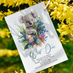 Wild One Cute Koala 1st Birthday Foto Animal Kaart