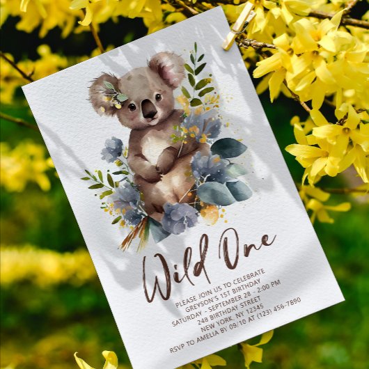 Wild One Cute Koala 1st Birthday Foto Animal Kaart
