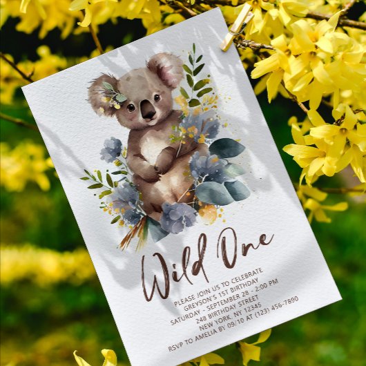 Wild One Cute Koala 1st Birthday Foto Animal Kaart