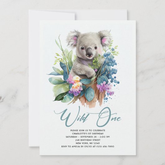Wild One Cute Koala 1st Birthday Foto Animal Kaart (Voorkant)