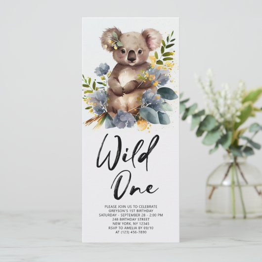 Wild One Cute Koala 1st Birthday Foto Animal Kaart (Staand voorkant)