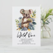 Wild One Cute Koala 1st Birthday Foto Animal Kaart (Staand voorkant)