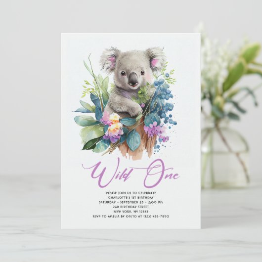 Wild One Cute Koala 1st Birthday Foto Animal Kaart (Staand voorkant)