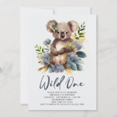 Wild One Cute Koala 1st Birthday Foto Animal Kaart (Voorkant)