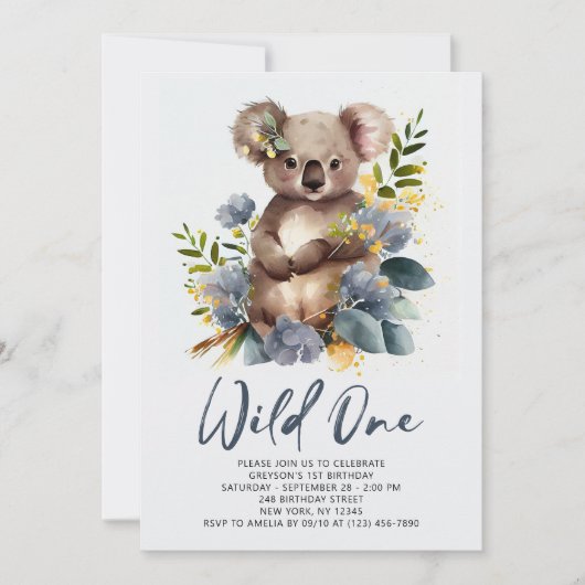 Wild One Cute Koala 1st Birthday Foto Animal Kaart (Voorkant)