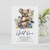 Wild One Cute Koala 1st Birthday Foto Animal Kaart (Staand voorkant)