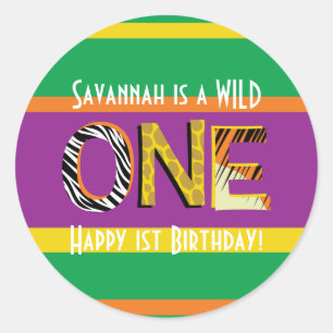 Wild One Cute Safari 1st Birthday Party Kinder Ronde Sticker