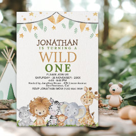 Wild One  Cute Safari Animals Birthday Kaart