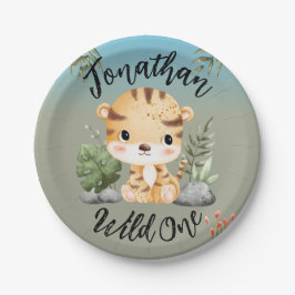 Wild One Cute Safari Animals Tiger 1st Birthday  Papieren Bordje