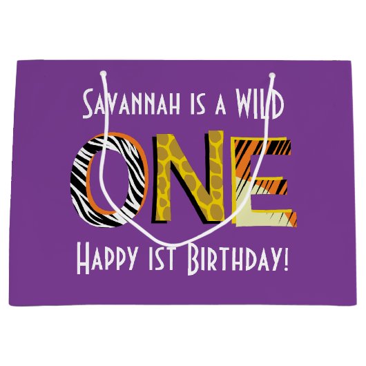 Wild One Cute Safari, eerste verjaardag Groot Cadeauzakje (Voorkant)