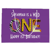 Wild One Cute Safari, eerste verjaardag Groot Cadeauzakje (Achterkant)