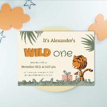 Wild One Cute Tiger Oerwoud First Birthday Invitat