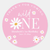 Wild One Daisy Birthday – First Birthday Girl Part Ronde Sticker (Voorkant)