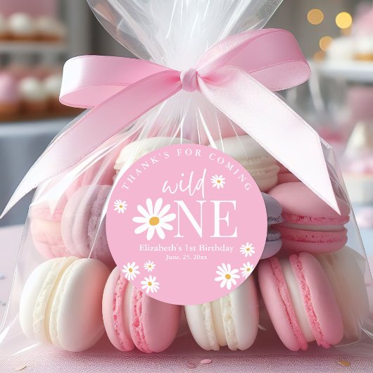 Wild One Daisy Birthday – First Birthday Girl Part Ronde Sticker