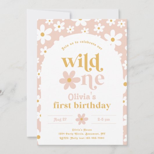 Wild One Daisy Birthday Invitation | Eerste Kaart (Voorkant)