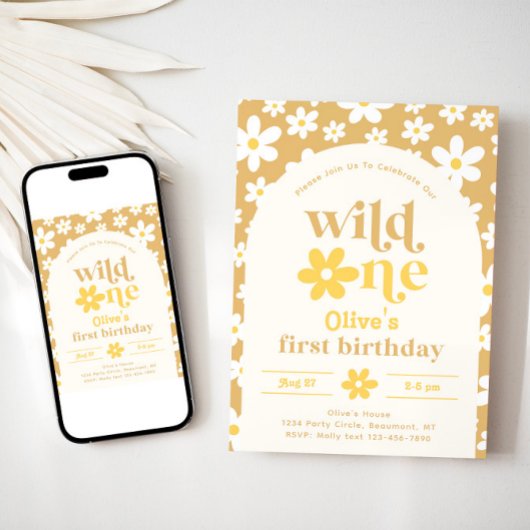Wild One Daisy Birthday Invitation | Eerste Kaart