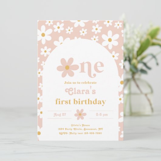 Wild One Daisy Birthday Invitation | Eerste Kaart (Staand voorkant)