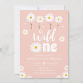 Wild One Daisy Boho Retro Pink Girl Eerste verjaar Kaart (Voorkant)