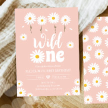 Wild One Daisy Boho Retro Pink Girl Eerste verjaar