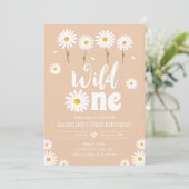Wild One Daisy Boho Sand Creme Girl First Birthday Kaart (Staand voorkant)