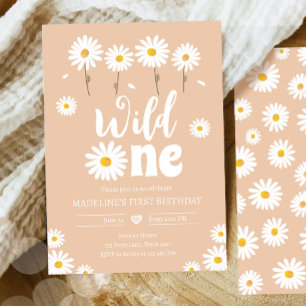 Wild One Daisy Boho Sand Creme Girl First Birthday Kaart