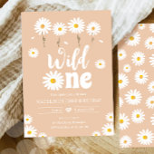 Wild One Daisy Boho Sand Creme Girl First Birthday Kaart