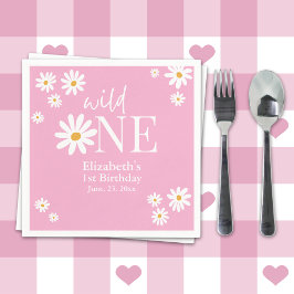 Wild One Daisy First Birthday Party – Boho Floral  Servet
