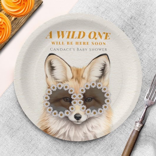 Wild One Daisy Fox Baby shower Papieren Bordje