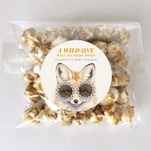 Wild One Daisy Fox Baby shower Ronde Sticker