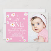 Wild One Daisy Girl First Birthday Photo  Kaart (Voorkant)