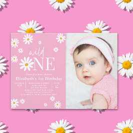 Wild One Daisy Girl First Birthday Photo  Kaart