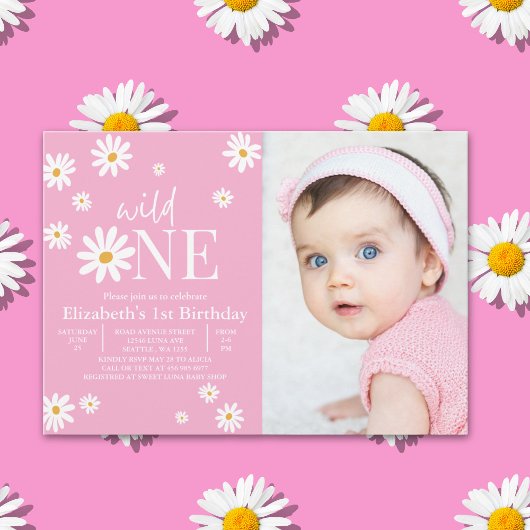 Wild One Daisy Girl First Birthday Photo  Kaart