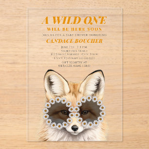 Wild One Daisy Zonnebril Fox Baby shower Acryl Uitnodigingen