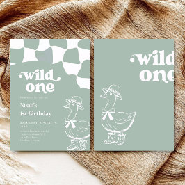 Wild One Dapper Duck 1st Birthday- sage green Kaart