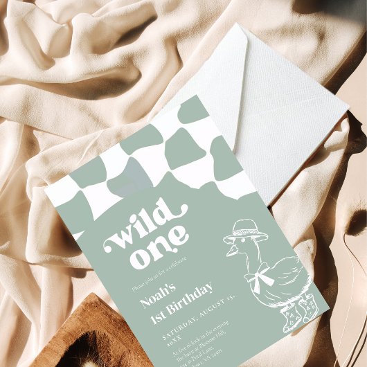 Wild One Dapper Duck 1st Birthday- sage green Kaart