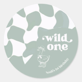 Wild One Dapper Duck 1st Birthday Sage green Ronde Sticker