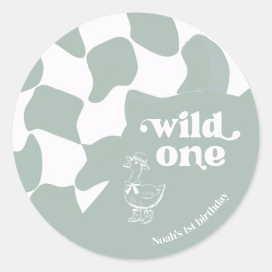 Wild One Dapper Duck 1st Birthday Sage green Ronde Sticker (Voorkant)