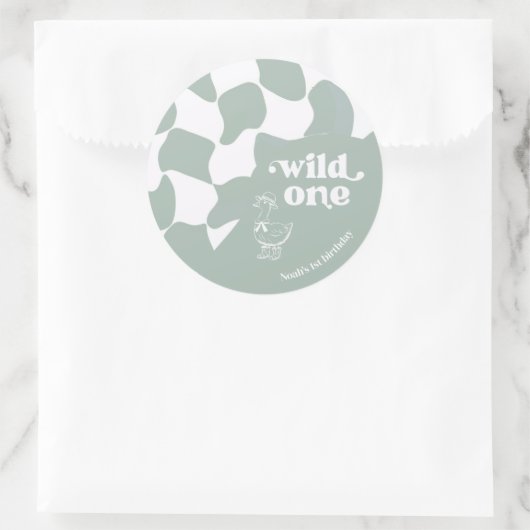 Wild One Dapper Duck 1st Birthday Sage green Ronde Sticker (Tas)