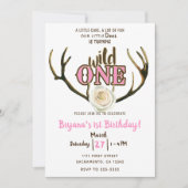 Wild One Deer Antlers Roos Roze 1ste verjaardag Kaart (Voorkant)