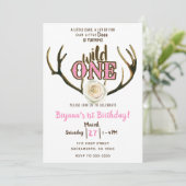 Wild One Deer Antlers Roos Roze 1ste verjaardag Kaart (Staand voorkant)