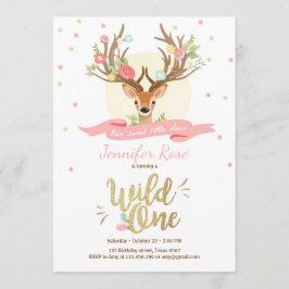 Wild One Deer - verjaardag nodigt Woodland Gold Pi Kaart