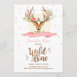 Wild One Deer - verjaardag nodigt Woodland Roze ho Kaart