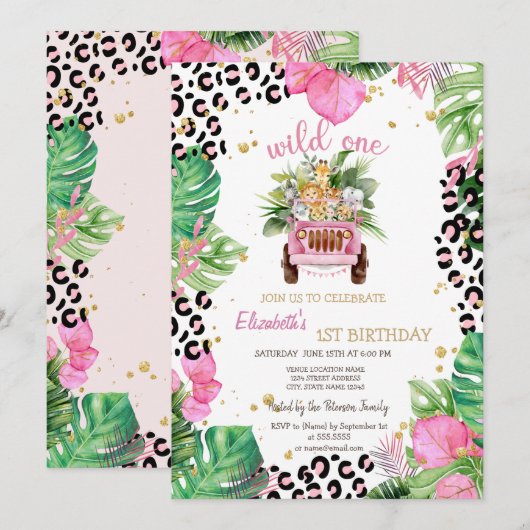 Wild One Dieren Auto, Palm Leaves 1e Verjaardag Kaart (Voorkant / Achterkant)