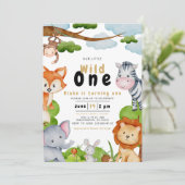 Wild One Dieren Eerste 1e Verjaardag Uitnodiging (Staand voorkant)
