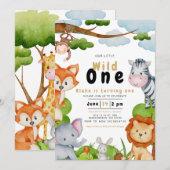 Wild One Dieren Eerste 1e Verjaardag Uitnodiging (Voorkant / Achterkant)