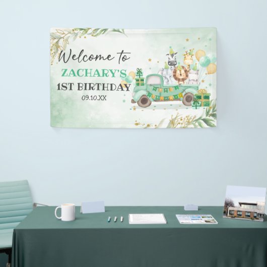 Wild One Dieren Groene Gebinte Goud Safari 1e Verj Spandoek (Beurs)